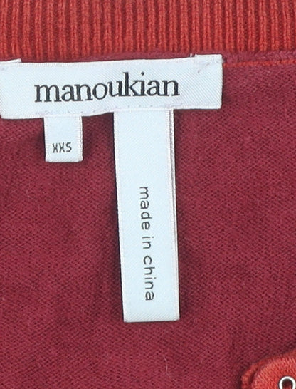 Manoukian Women's Red Cardigan, Size 2XS, V-Neck, Wool