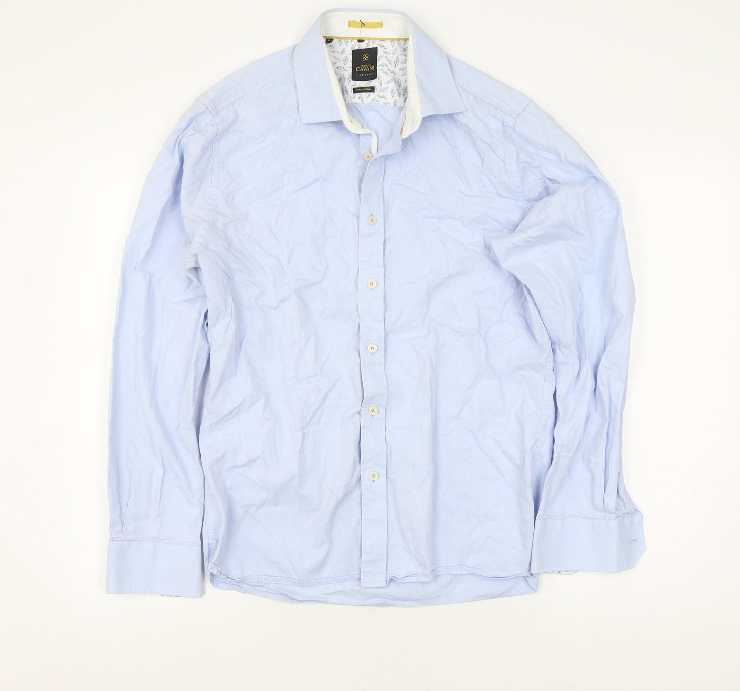House of Cavani Men's Blue Cotton Button-Up Shirt