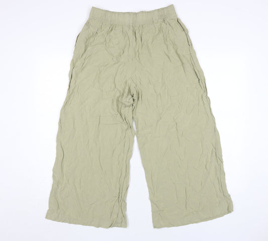 H&M Women's Beige Wide-Leg Viscose Trousers M