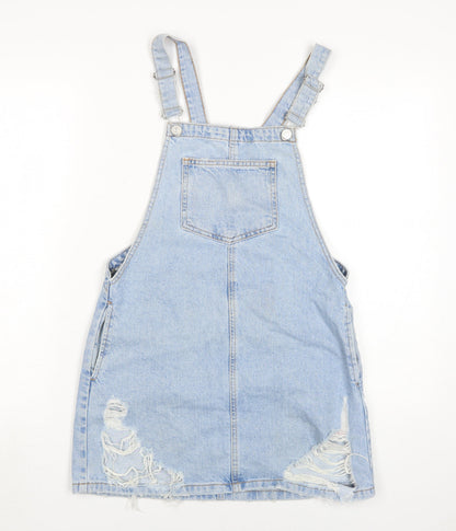 Topshop Women's Blue Denim Pinafore Dress Size 8