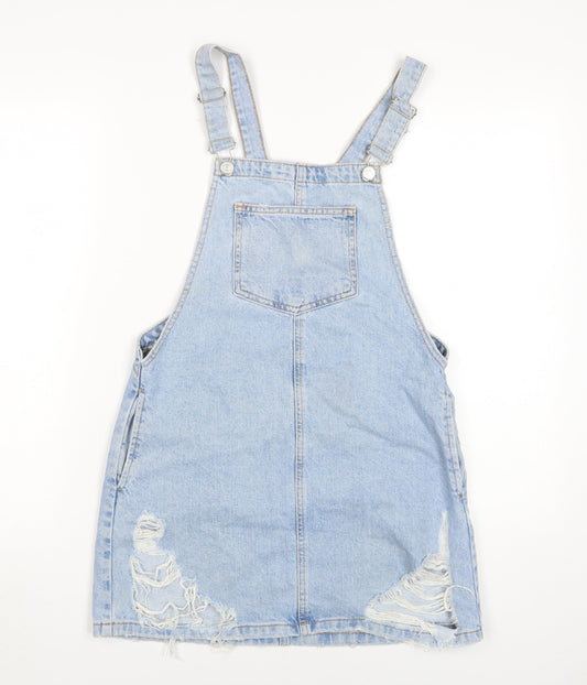Topshop Women's Blue Denim Pinafore Dress Size 8
