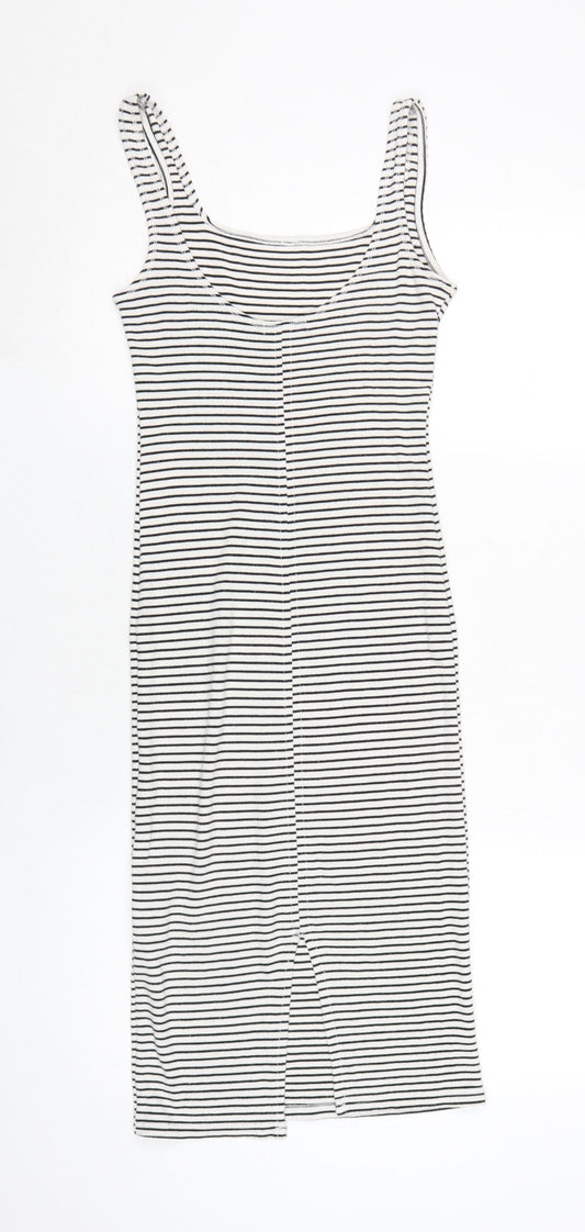 Bershka Women's Black Striped Slip Dress XS