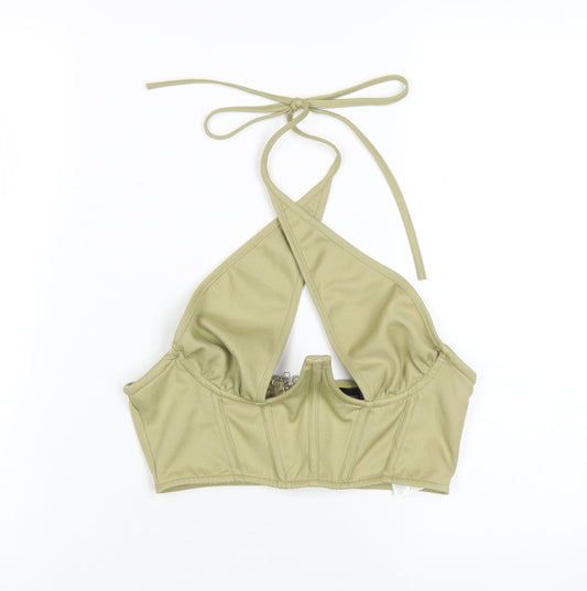 Womens UK Size 8 PRETTYLITTLETHING Green Cropped Tank