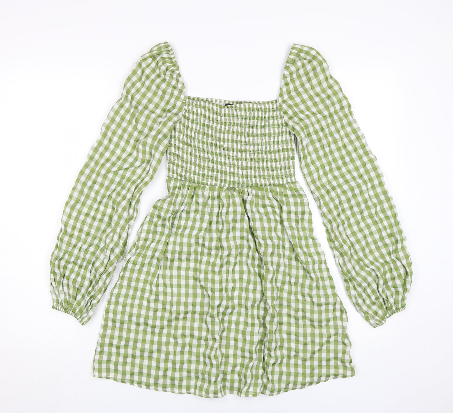 PrettyLittleThing Women's Green Gingham Smock Dress Size 6