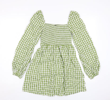 PrettyLittleThing Women's Green Gingham Smock Dress Size 6