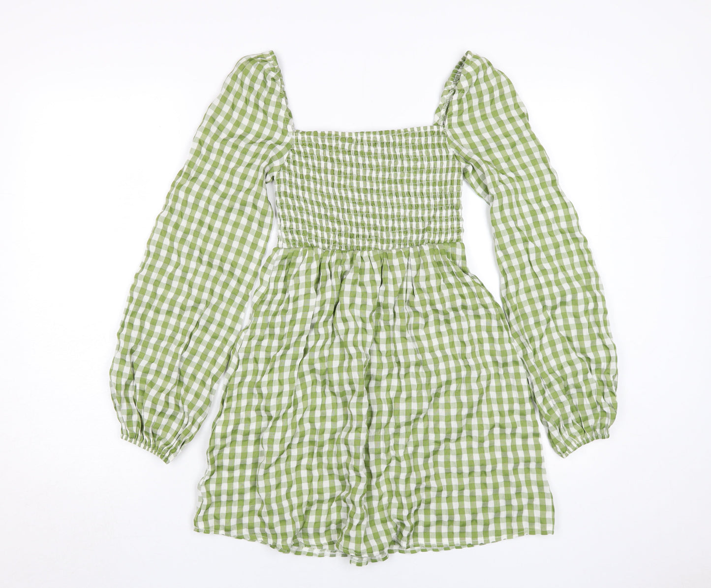PrettyLittleThing Women's Green Gingham Smock Dress Size 6