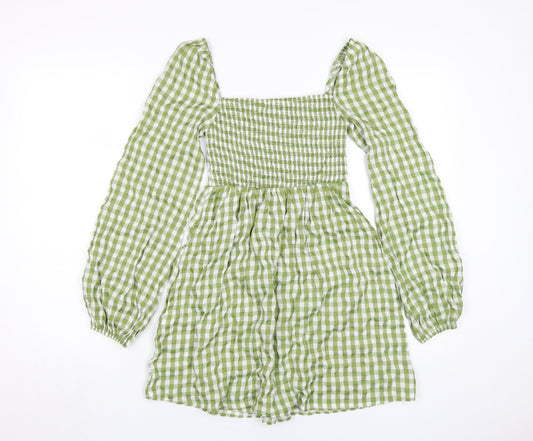 PrettyLittleThing Women's Green Gingham Smock Dress Size 6