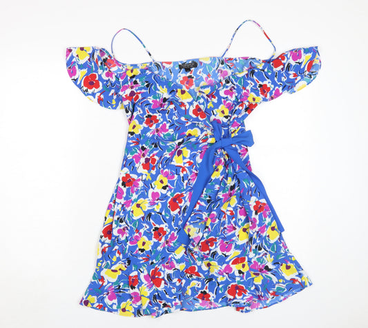 Topshop Women's Multicoloured Floral Wrap Dress, Size 10