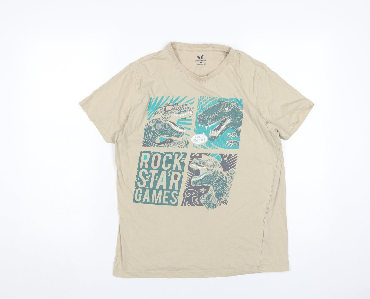 Fashion Field Men Beige Dinosaur T-Shirt M