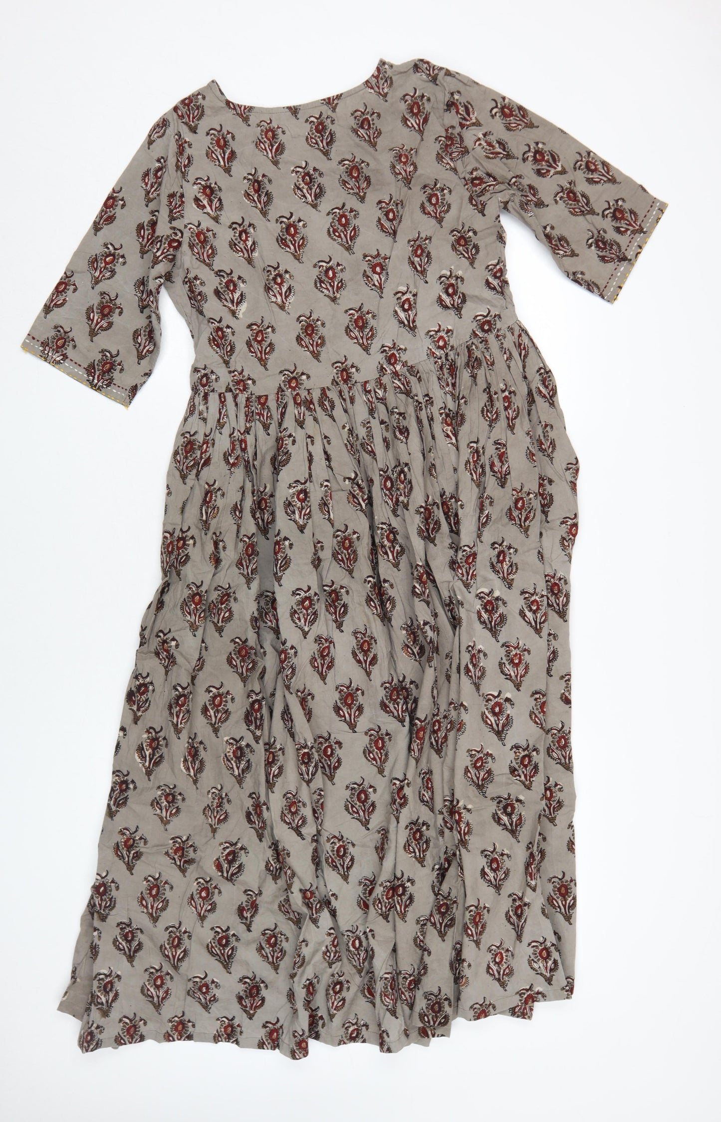 Swadesh Women's Brown Floral Midi A-Line Dress Size S