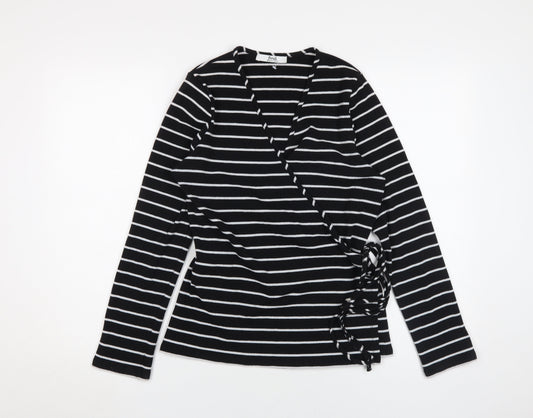 find Women's Black Striped Wrap Top XL