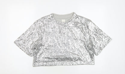 Womens UK Size M H&M Silver Cropped T-Shirt