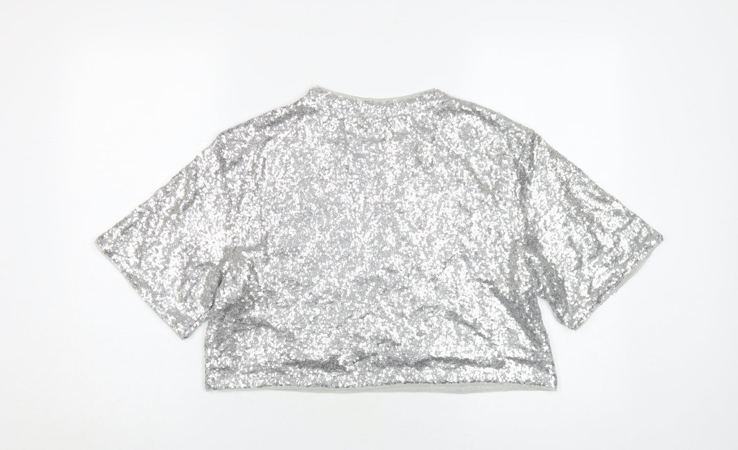 Womens UK Size M H&M Silver Cropped T-Shirt