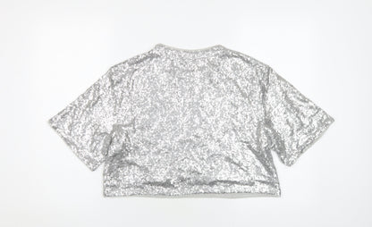 Womens UK Size M H&M Silver Cropped T-Shirt
