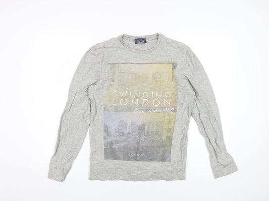 TOPMAN Men's Grey Graphic Long Sleeve T-Shirt - Size S