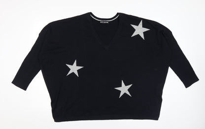 DKNY JEANS Women's Black Star Pullover Jumper V-Neck L