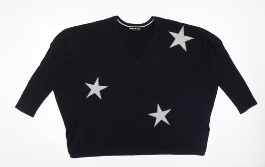 DKNY JEANS Women's Black Star Pullover Jumper V-Neck L