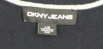 DKNY JEANS Women's Black Star Pullover Jumper V-Neck L