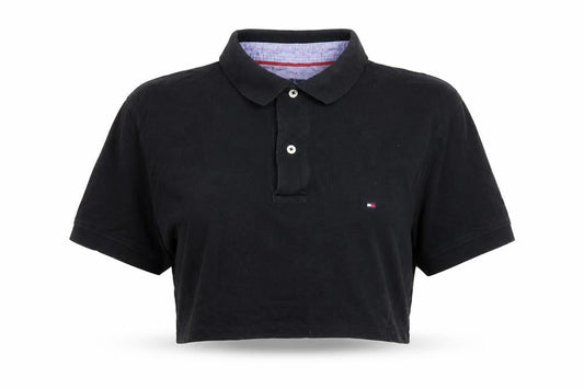 Front view of Tommy Hilfiger Black Crop Polo XL unisex classic