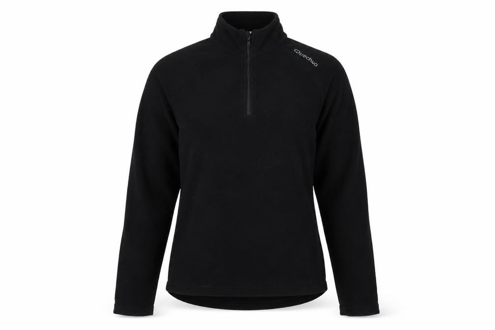 Front view of Quechua unisex black xs fleece sweatshirt