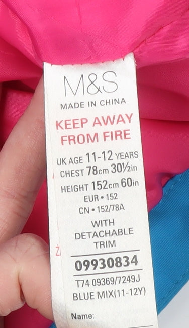 Marks and Spencer Girls Blue Puffer Jacket 11-12 Years