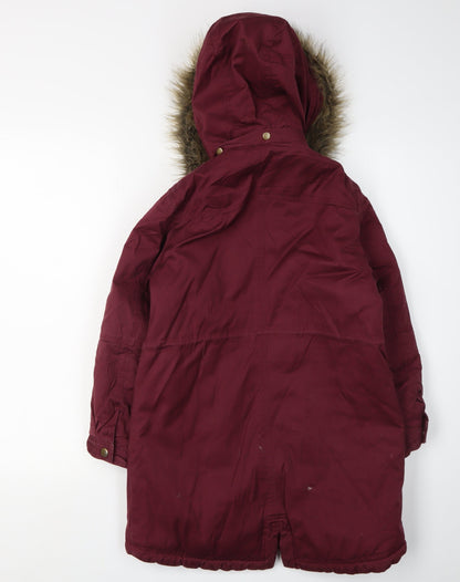 Arizona Girls Red Parka Coat with Fur Trim, Size 8 Years