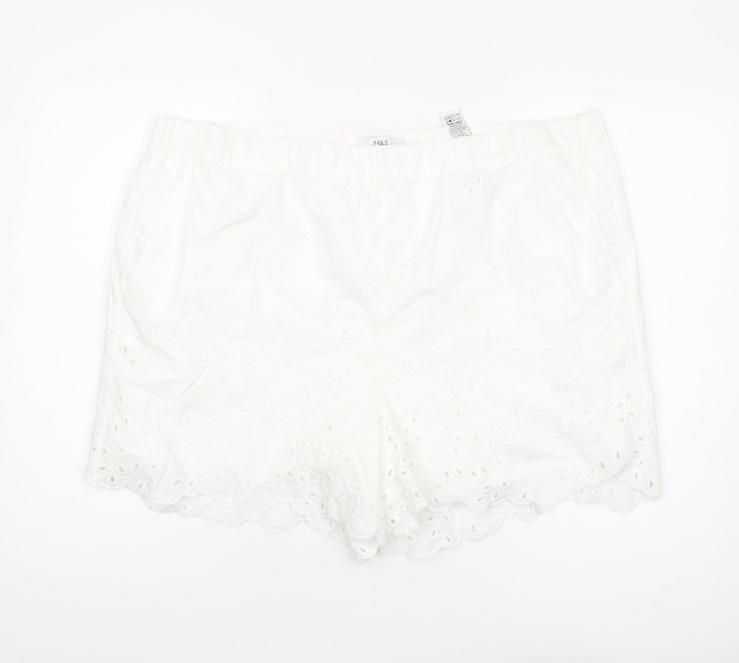 Marks and Spencer Women's White Cotton Embroidered Shorts