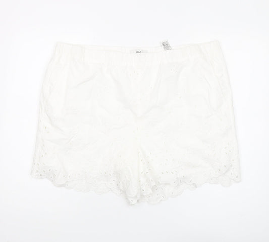 Marks and Spencer Women's White Cotton Embroidered Shorts