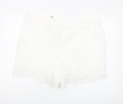 Marks and Spencer Women's White Cotton Embroidered Shorts