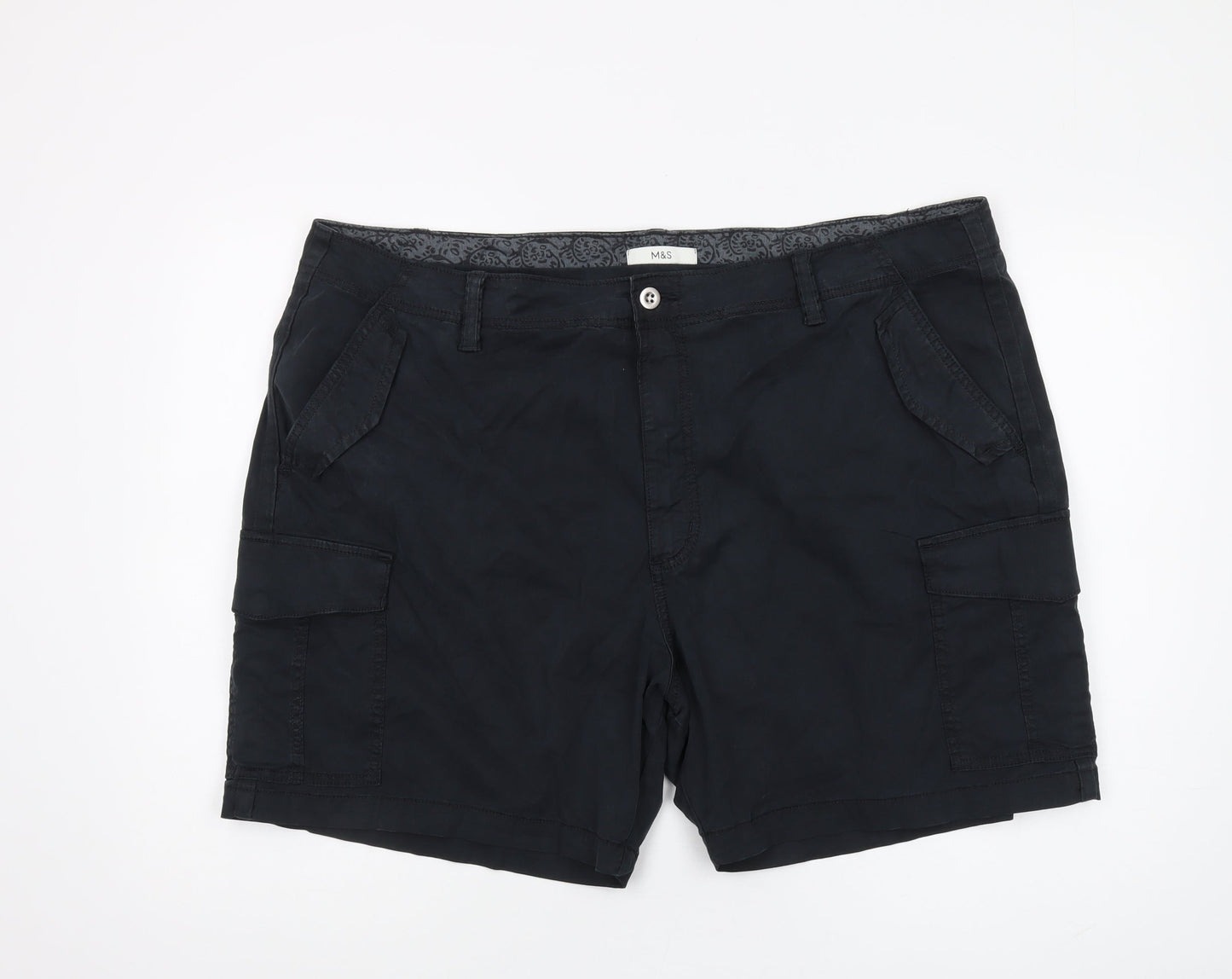 Marks and Spencer Unisex Black Cargo Shorts, Size 22