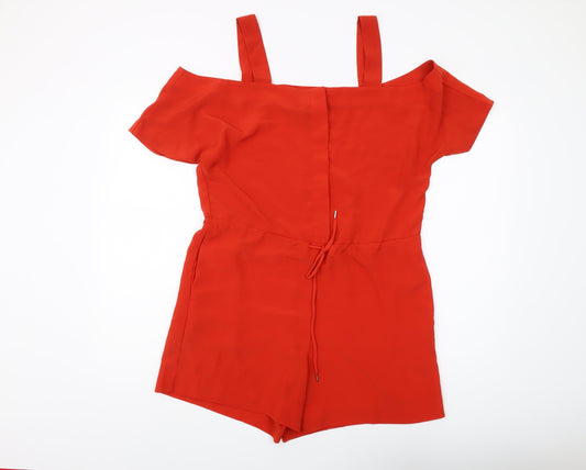 Monki Women's Red Off Shoulder Jumpsuit Size S