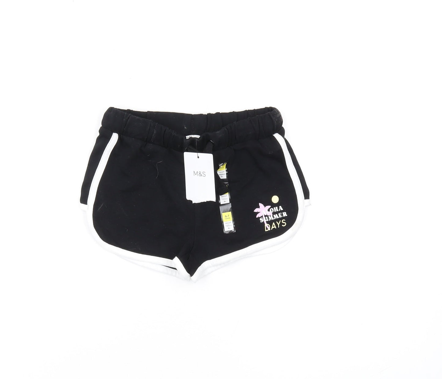Marks and Spencer Girls Black Shorts 6-7 Years Aloha Theme