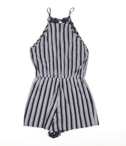 Boohoo Women’s Black Striped Halter Playsuit Size 8
