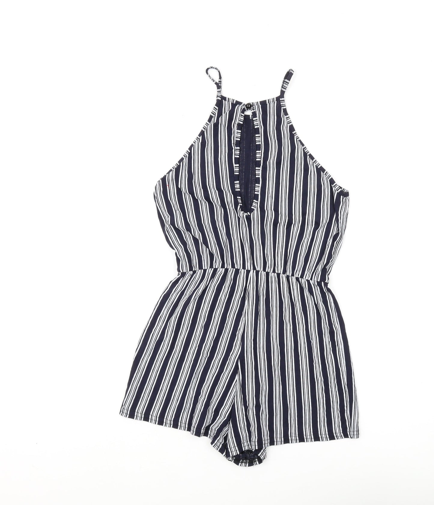 Boohoo Women’s Black Striped Halter Playsuit Size 8