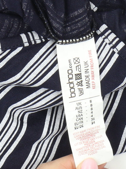 Boohoo Women’s Black Striped Halter Playsuit Size 8