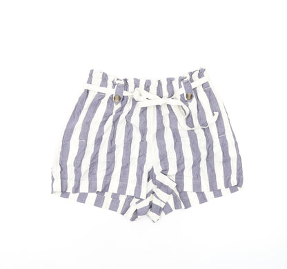American Eagle Women's Blue Striped Paperbag Shorts L
