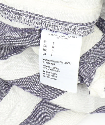 American Eagle Women's Blue Striped Paperbag Shorts L