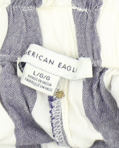 American Eagle Women's Blue Striped Paperbag Shorts L