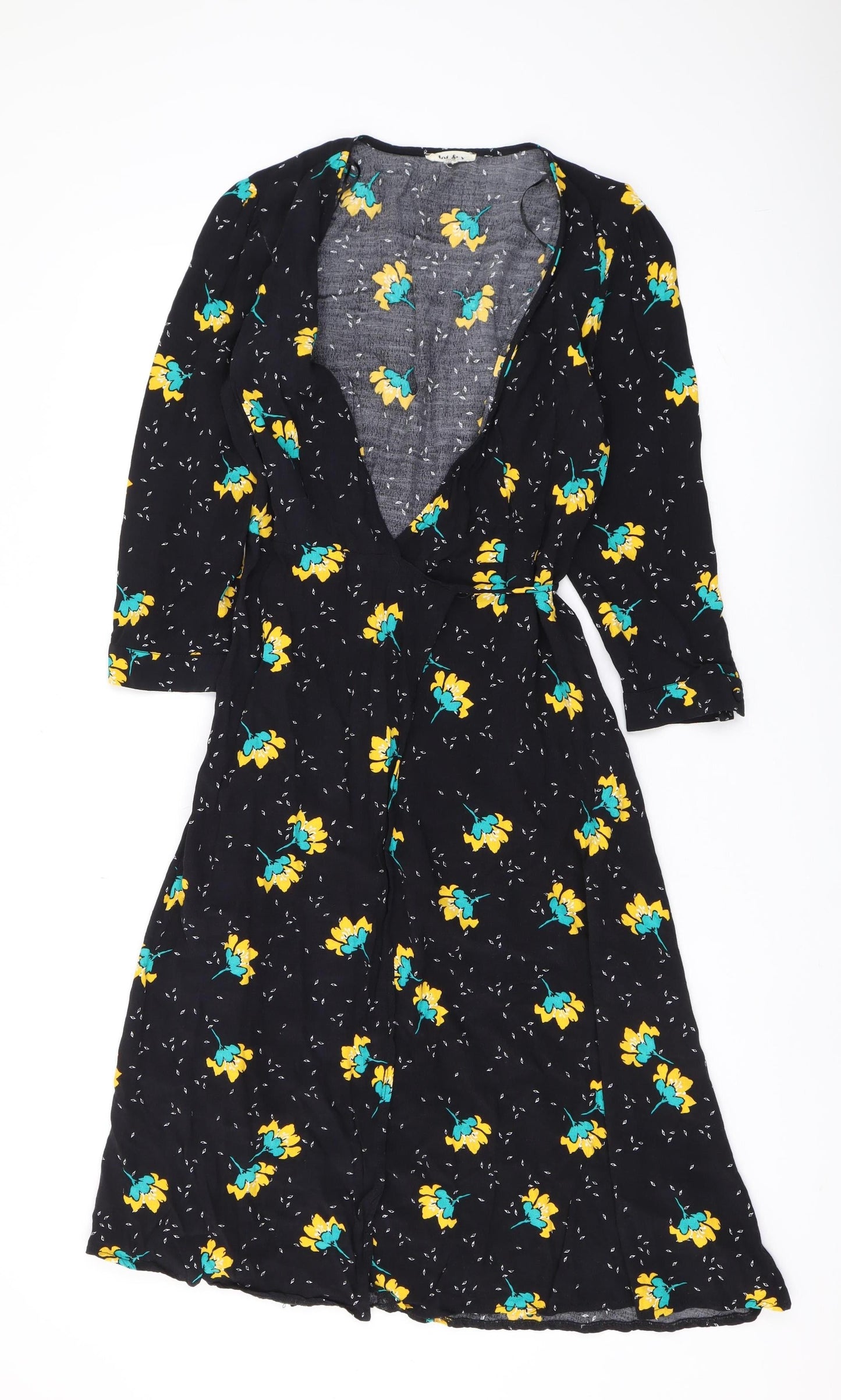 Dot & X Women's Black Floral Wrap Dress Size 10