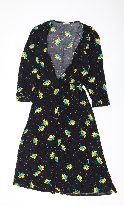 Dot & X Women's Black Floral Wrap Dress Size 10