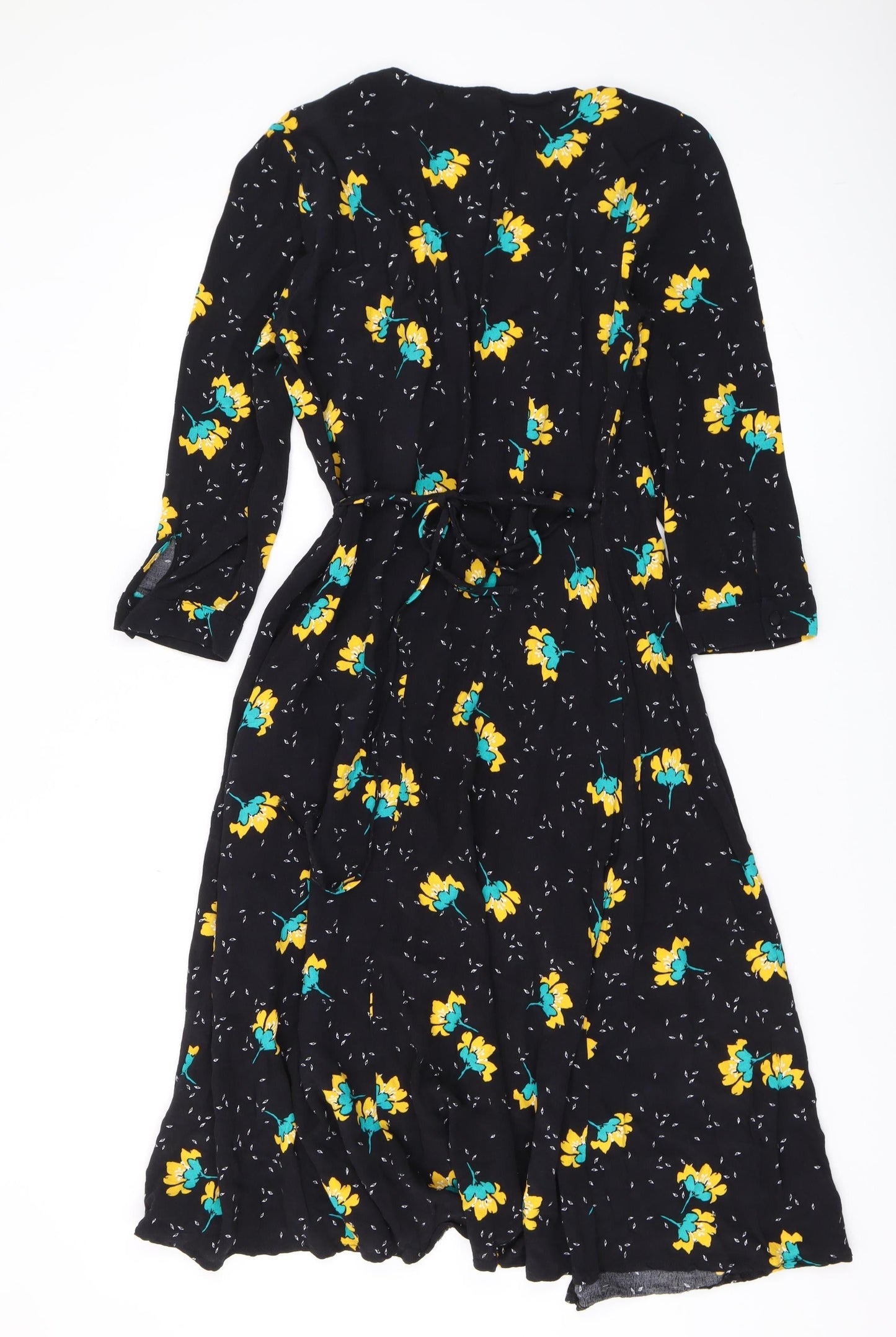 Dot & X Women's Black Floral Wrap Dress Size 10