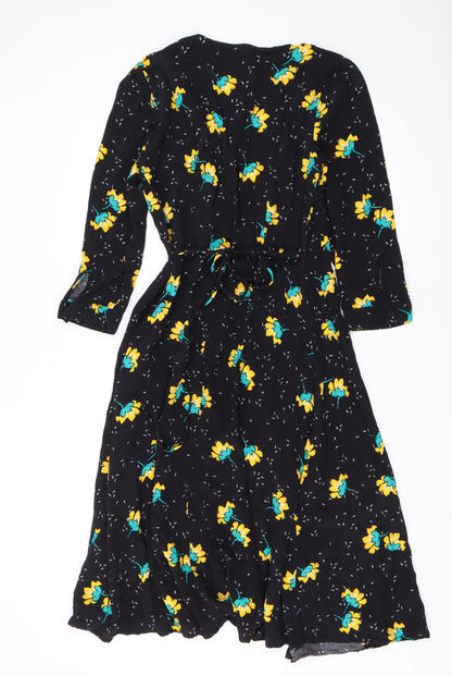 Dot & X Women's Black Floral Wrap Dress Size 10