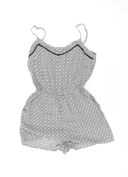 H&M Women's Black & White Geometric Playsuit, Size 6, Sleeveless