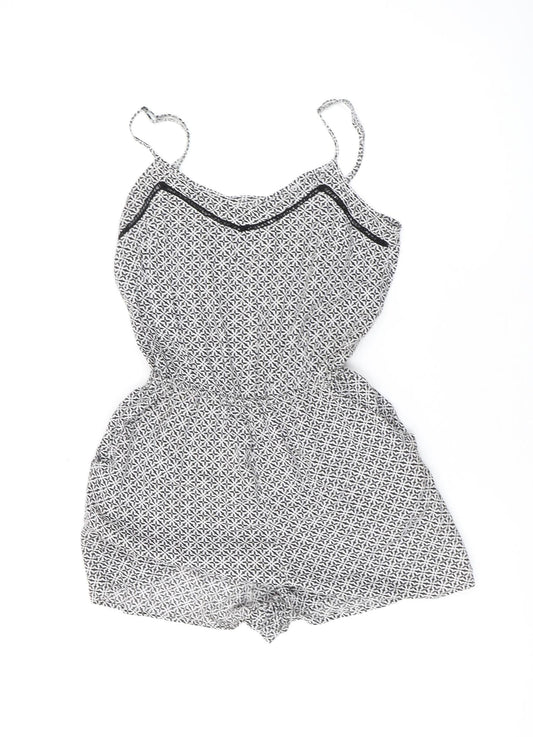 H&M Women's Black & White Geometric Playsuit, Size 6, Sleeveless