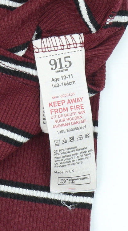 915 Generation Girls Red Cropped T-Shirt, Long Sleeve, Striped, 10-11Y