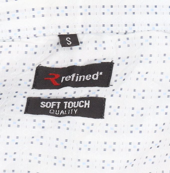 Refined Men's White Blue Geometric Shirt S