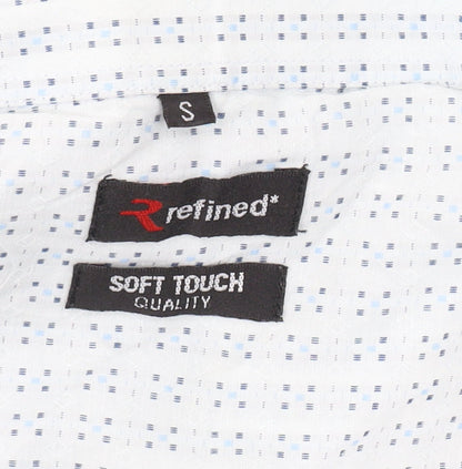 Refined Men's White Blue Geometric Shirt S