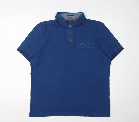 Ted Baker Men's Blue Polo Shirt, L, Solid Cotton