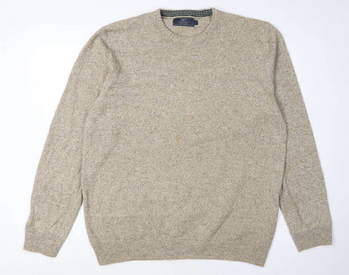 Atlantic Bay Men's Beige Pullover Jumper, L, Crew Neck
