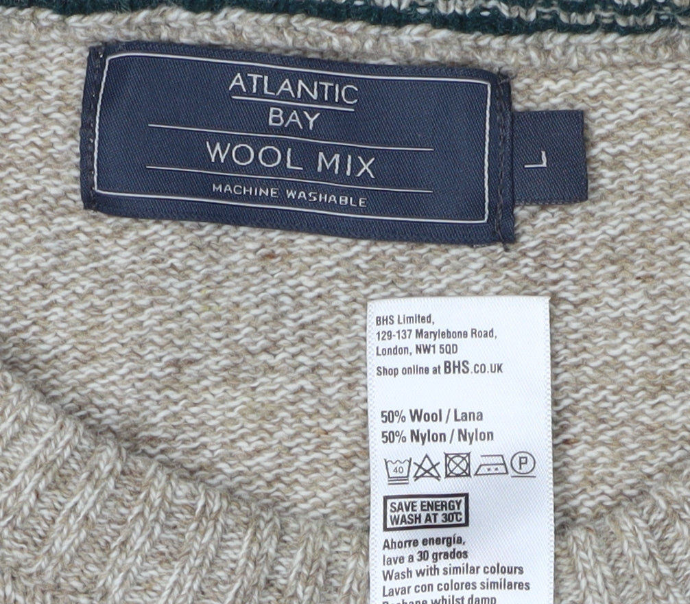 Atlantic Bay Men's Beige Pullover Jumper, L, Crew Neck